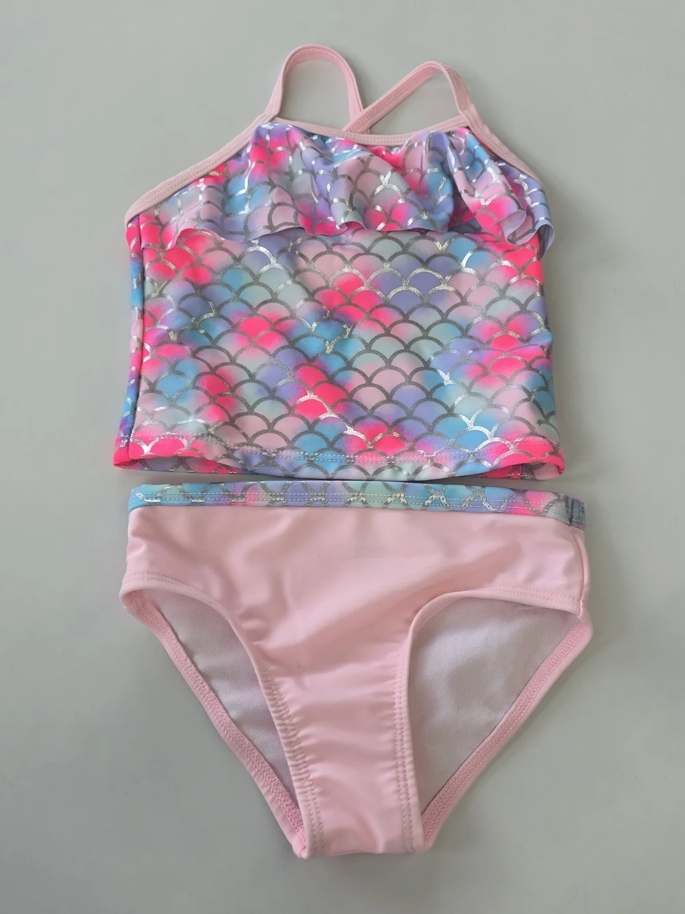 Toddler Girls Mermaid Scale Bikini 2T Pink 2 Piece Swimsuit Shimmer Fish Scale